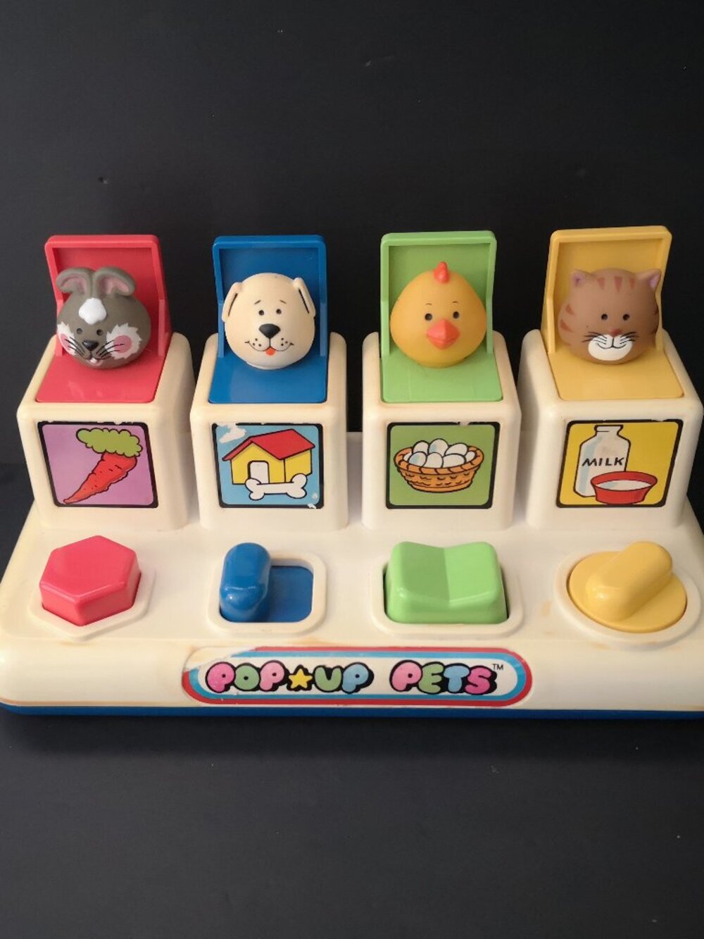Vintage Shelcore Inc. 1984 Pop-Up Pets Interactive Set Chicken Cat Dog & Rabbit